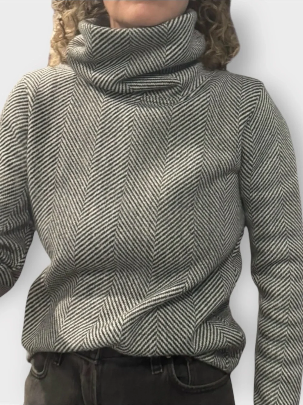 J.Crew Herringbone Funnel Neck Fleece Pullover Gray Black Women’s Small Cozy